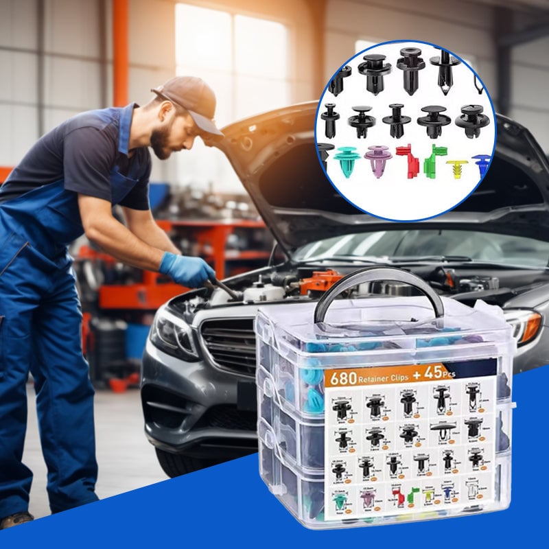 725 kpl auton kiinnitysklipsejä ja kiinnikkeiden irrotustyökalu
