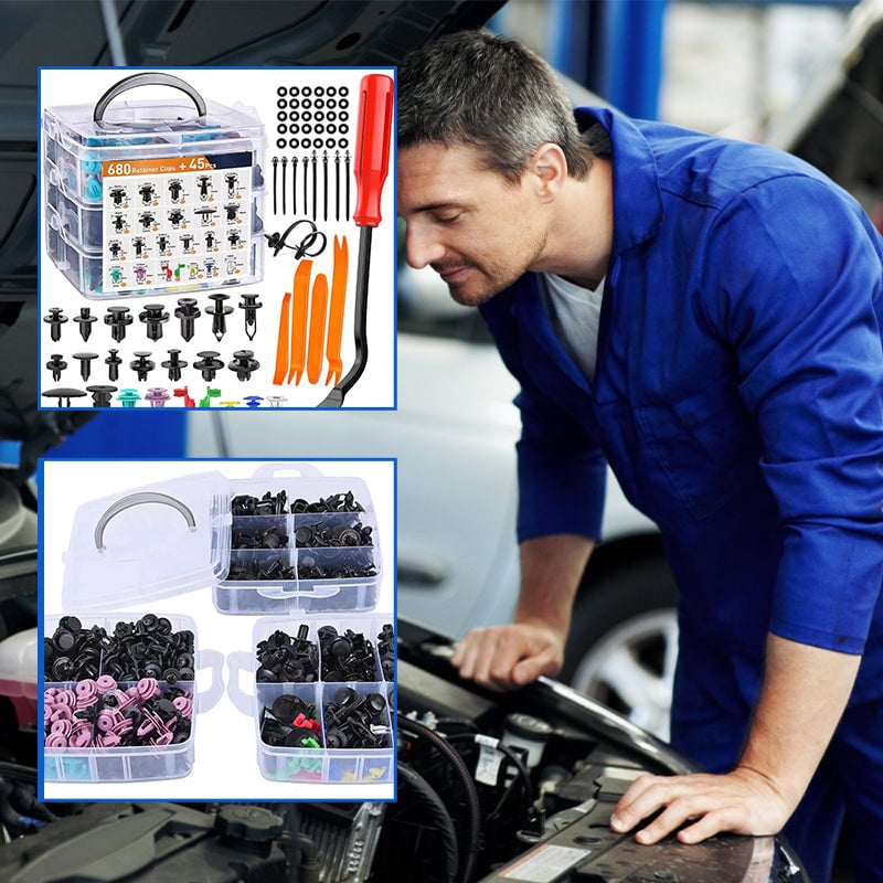 725 kpl auton kiinnitysklipsejä ja kiinnikkeiden irrotustyökalu