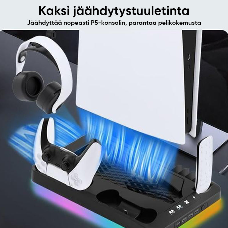 Lataustelakka Jäähdytysalustalla Kahdelle PS5-Ohjaimelle