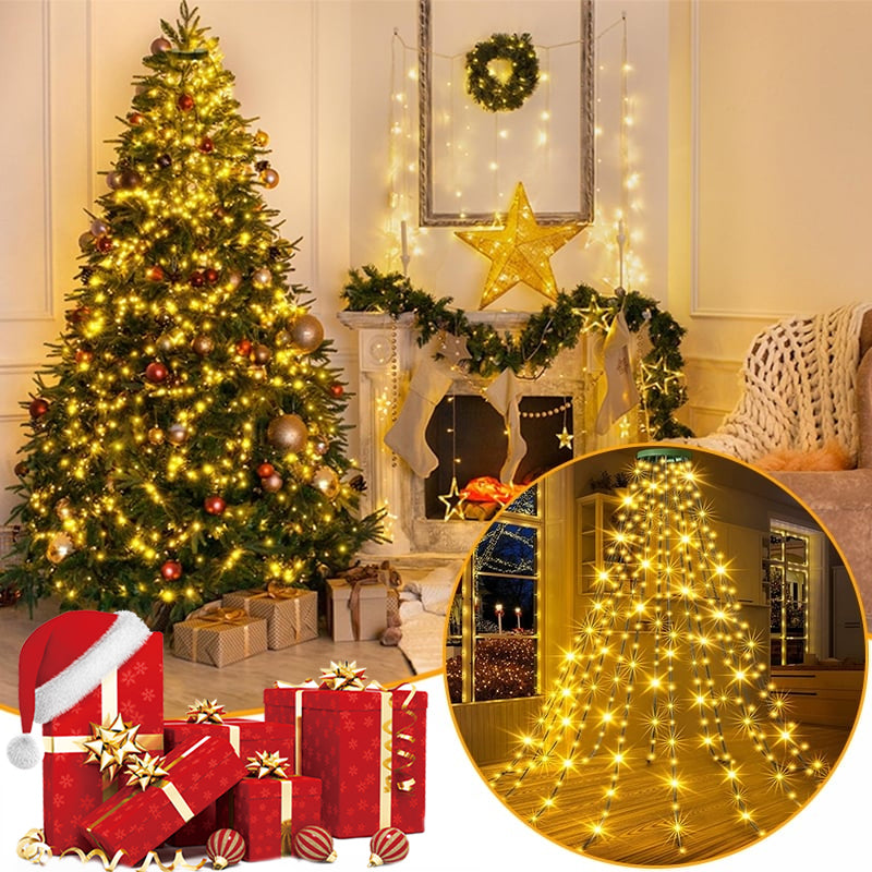 Joulukuusi vesiputousvalot renkaalla