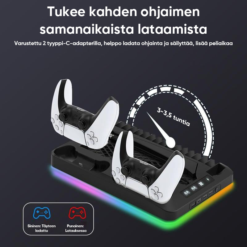 Lataustelakka Jäähdytysalustalla Kahdelle PS5-Ohjaimelle
