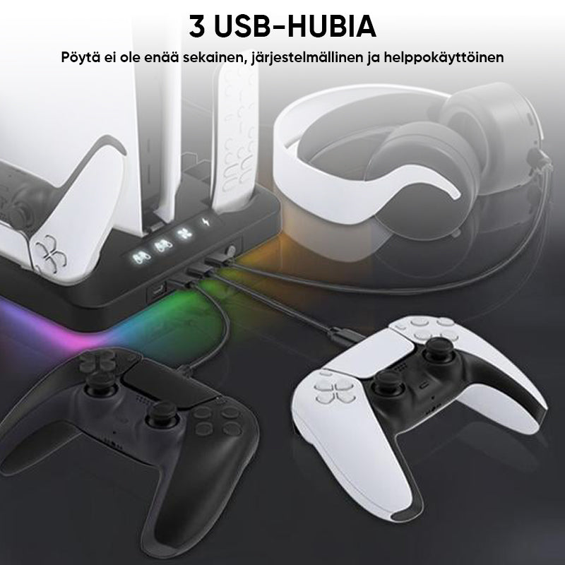 Lataustelakka Jäähdytysalustalla Kahdelle PS5-Ohjaimelle