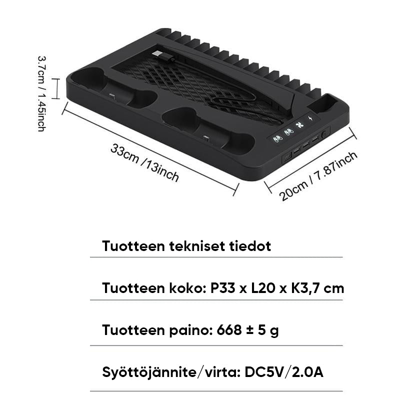 Lataustelakka Jäähdytysalustalla Kahdelle PS5-Ohjaimelle