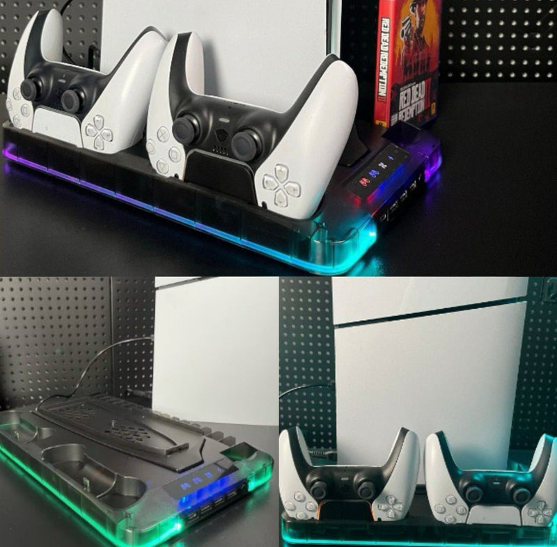 Lataustelakka Jäähdytysalustalla Kahdelle PS5-Ohjaimelle