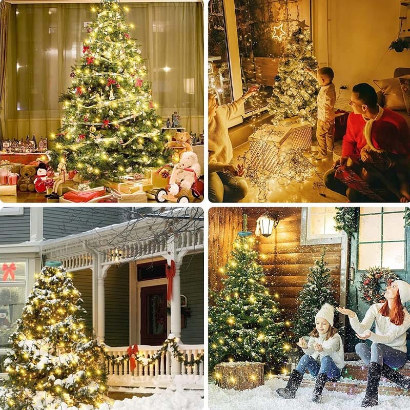 Joulukuusi vesiputousvalot renkaalla