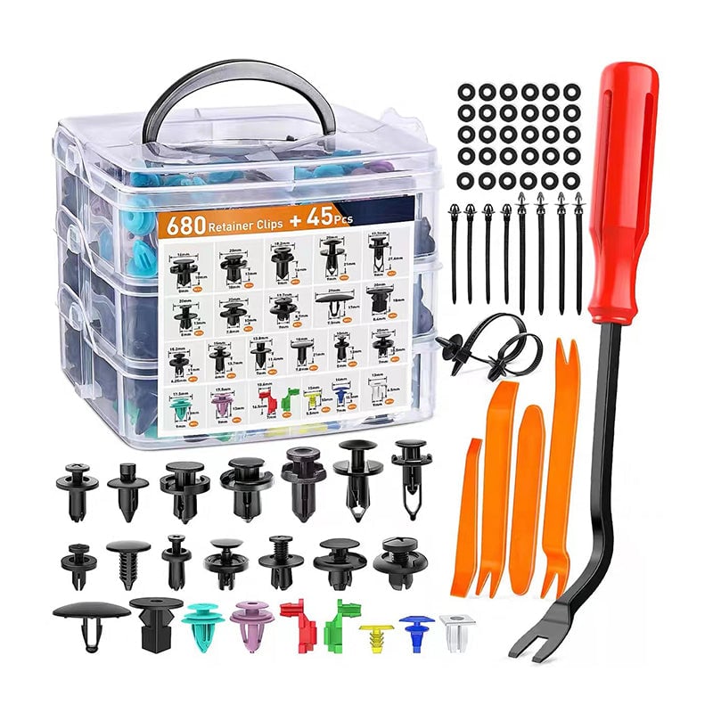 725 kpl auton kiinnitysklipsejä ja kiinnikkeiden irrotustyökalu