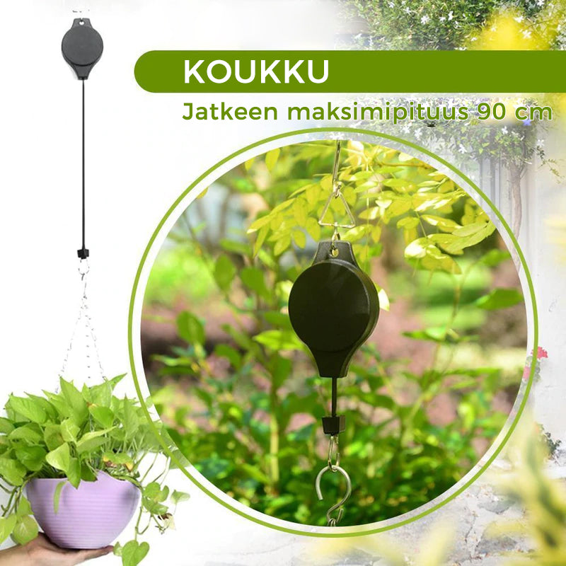 Sisäänvedettävä koukku puutarhakoriin Ruukut, lintujen syöttölaite