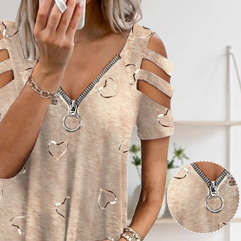 V-kaula T-paita Sydänpainatuksella ja Vetoketjulla