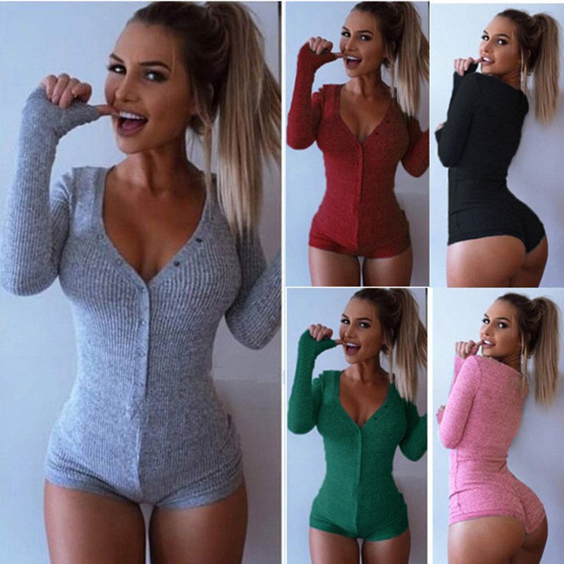 Seksikäs bodycon v-kaula bodysuit