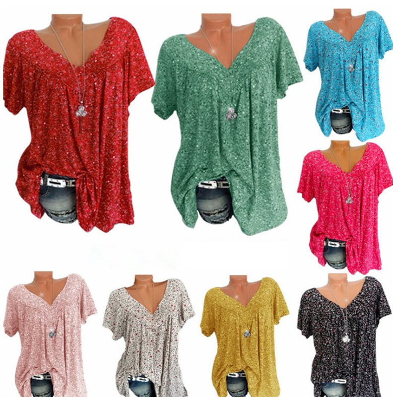 V-kaula-aukkoinen löysä printti T-paita.