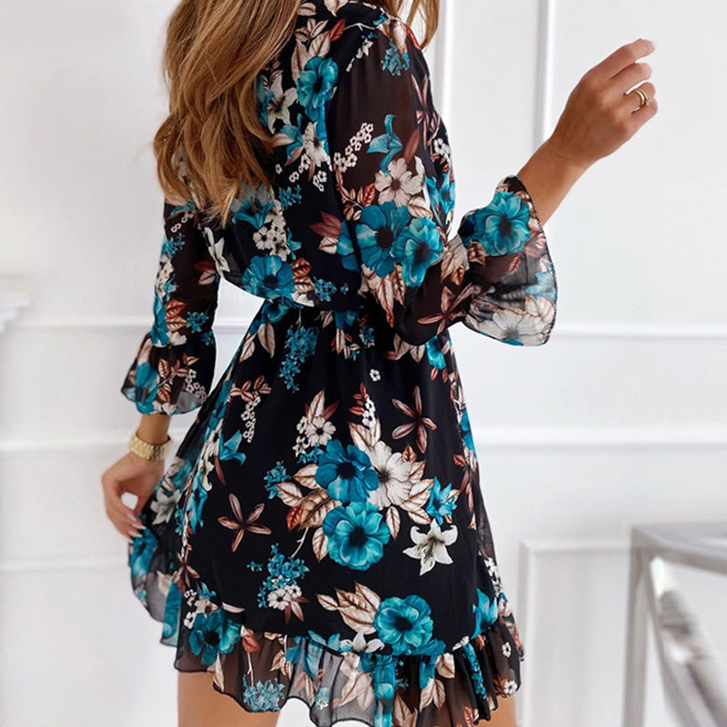 Kukkakuvioinen V-kaula Mekko