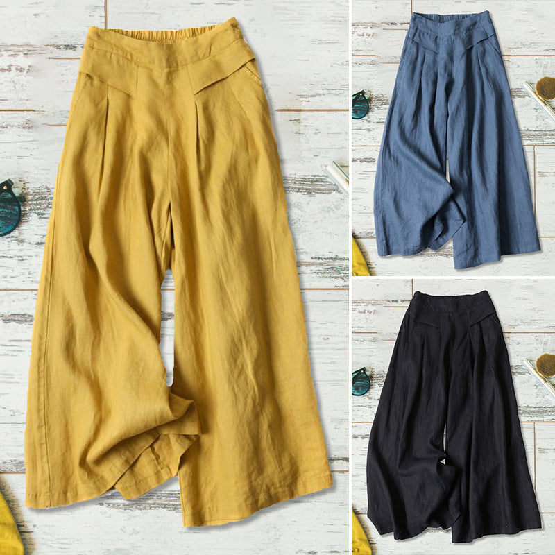 Naisten Leveälahkeiset Puuvilla Pellava Housut