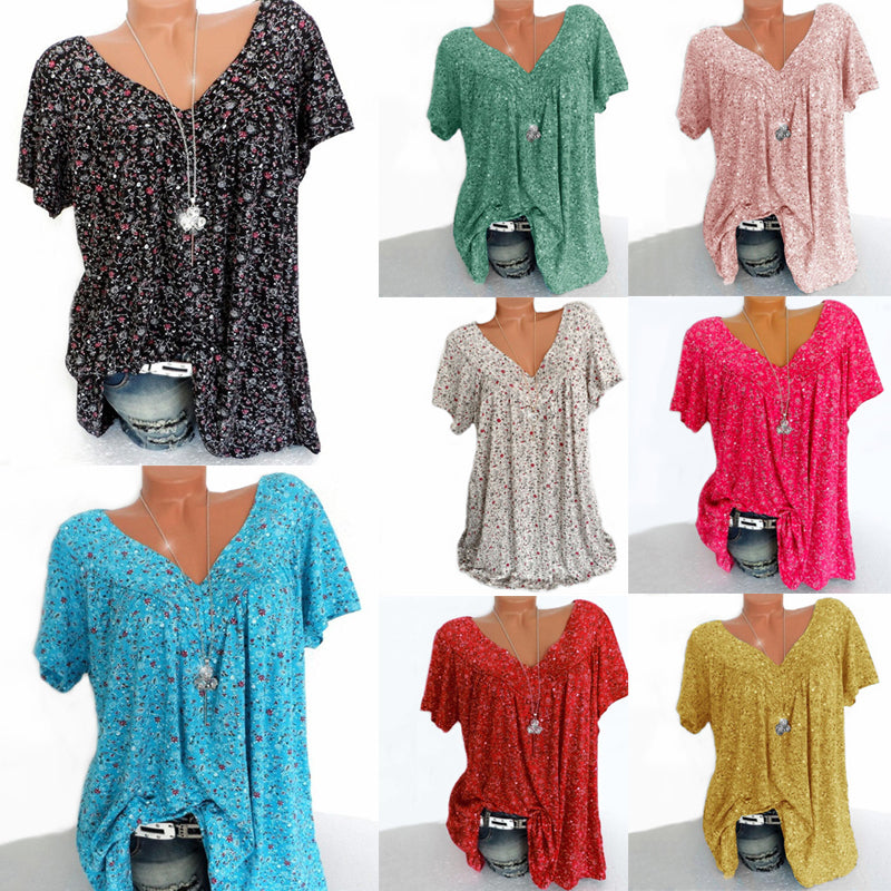 V-kaula-aukkoinen löysä printti T-paita.