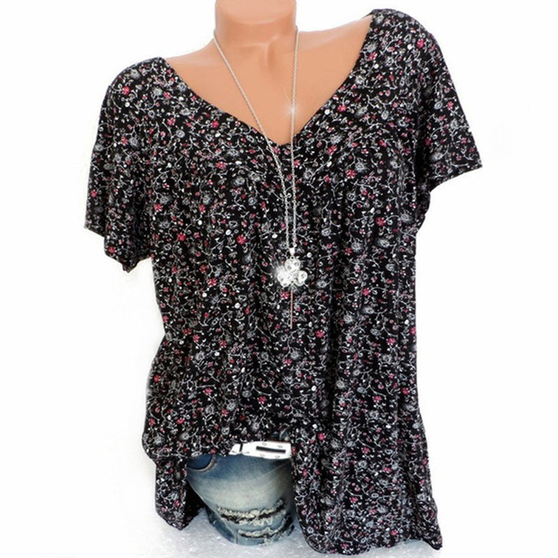 V-kaula-aukkoinen löysä printti T-paita.