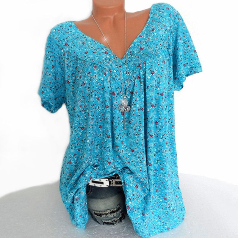 V-kaula-aukkoinen löysä printti T-paita.