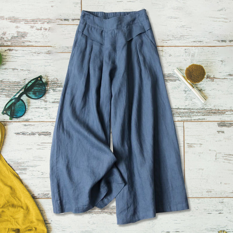 Naisten Leveälahkeiset Puuvilla Pellava Housut