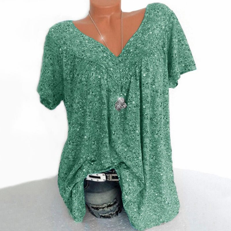 V-kaula-aukkoinen löysä printti T-paita.