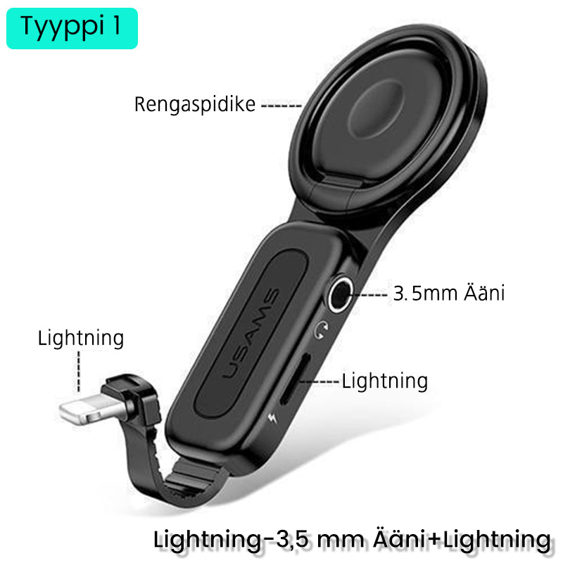 4-in-1 Pikalatausadapteri kahdelle laitteelle