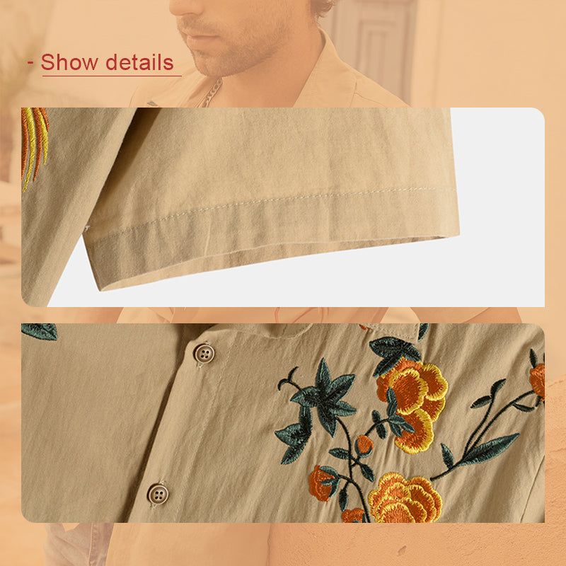 Miesten Kirjailtu Pellava T-paita