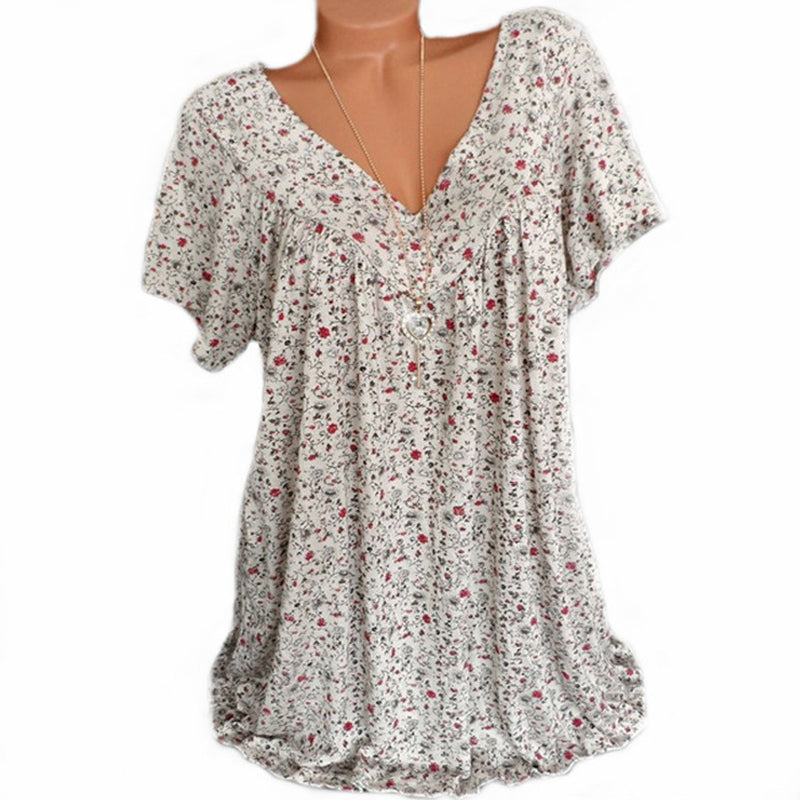 V-kaula-aukkoinen löysä printti T-paita.