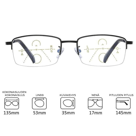 Kaksitehoiset progressiiviset lukulasit sinivalosuodatuksella