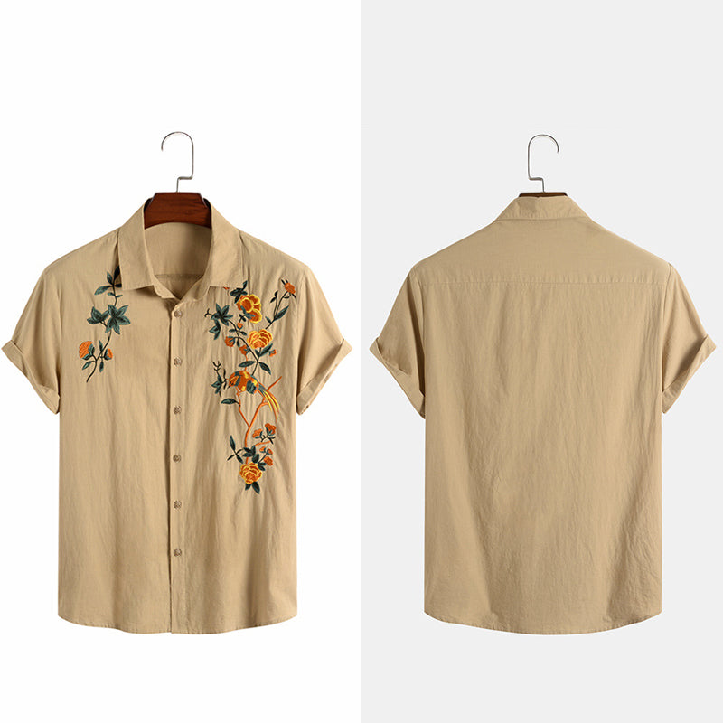 Miesten Kirjailtu Pellava T-paita