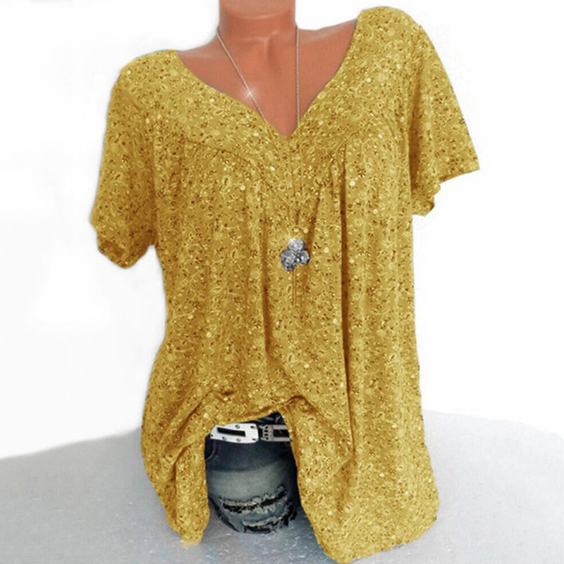 V-kaula-aukkoinen löysä printti T-paita.