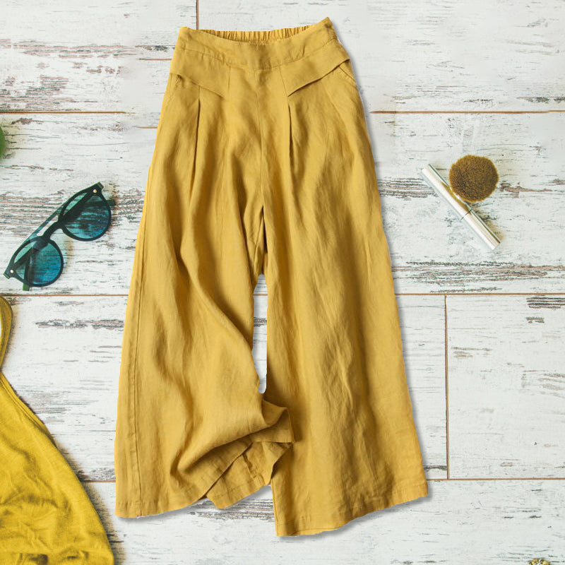 Naisten Leveälahkeiset Puuvilla Pellava Housut