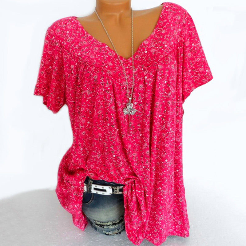 V-kaula-aukkoinen löysä printti T-paita.