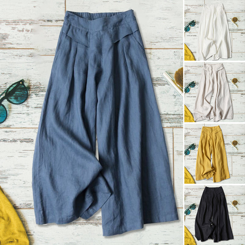 Naisten Leveälahkeiset Puuvilla Pellava Housut