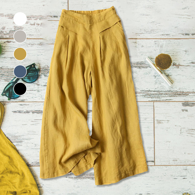 Naisten Leveälahkeiset Puuvilla Pellava Housut