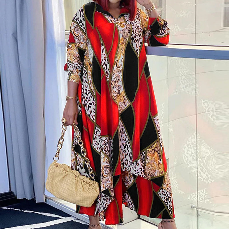 Pitkähihainen väljä v-kaula printtimekko