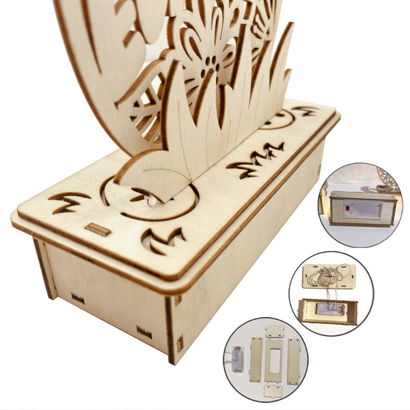 Puinen DIY-munan muotoinen koriste.