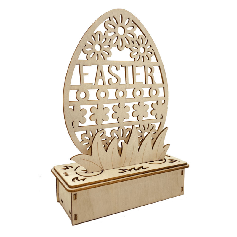 Puinen DIY-munan muotoinen koriste.