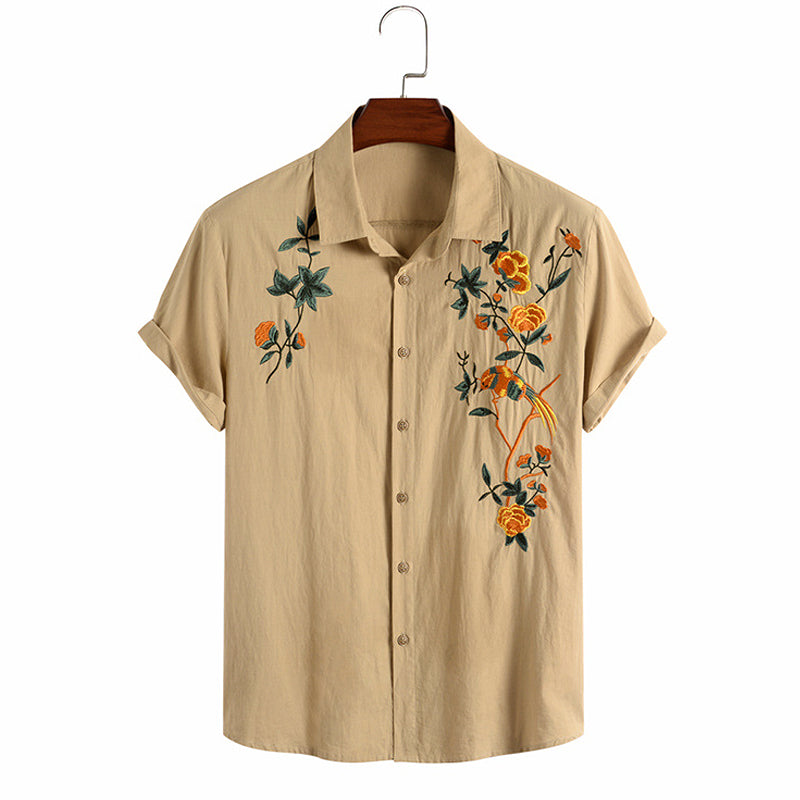 Miesten Kirjailtu Pellava T-paita