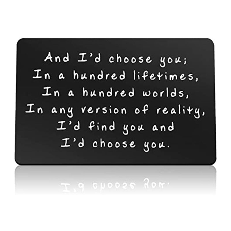 "And I'd choose you" Laserilla kaiverrettu metallinen lompakkokortti