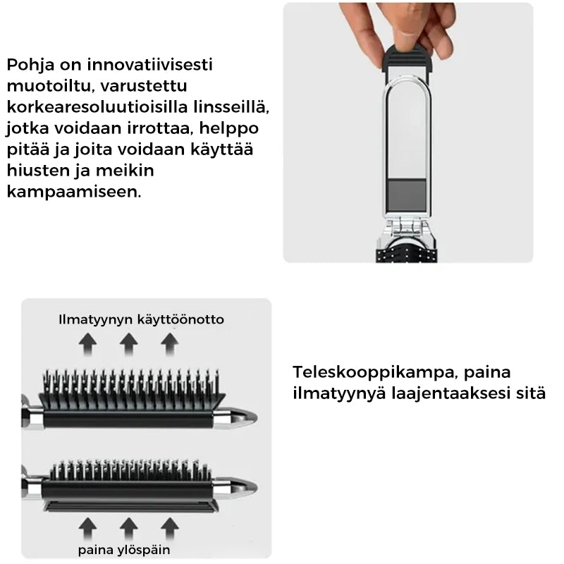 Taittuva hiusharja peilillä