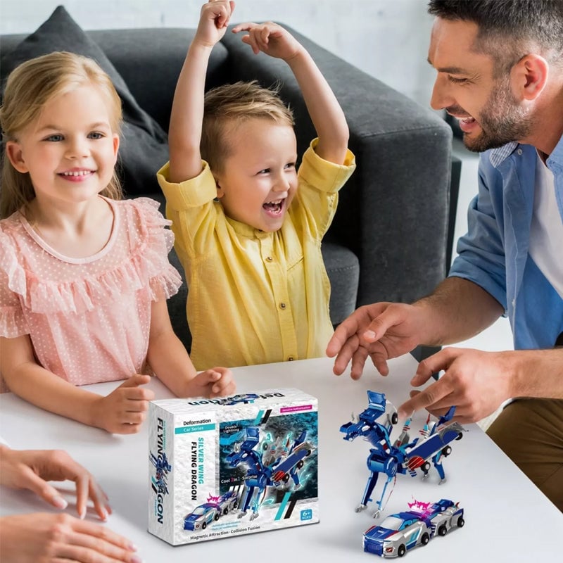 2-in-1 Magneettinen Auto, joka muuntautuu lentäväksi lohikäärmeeksi ja yksisarviseksi