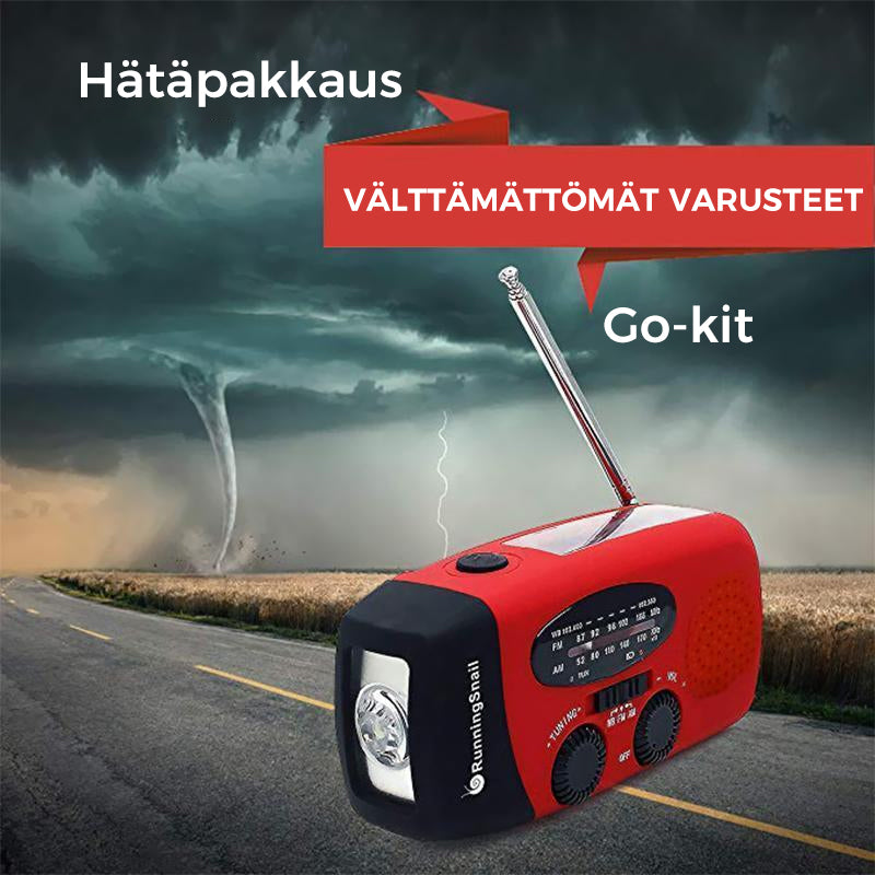 Aurinkoenergialla toimiva hätäradio LED taskulampulla