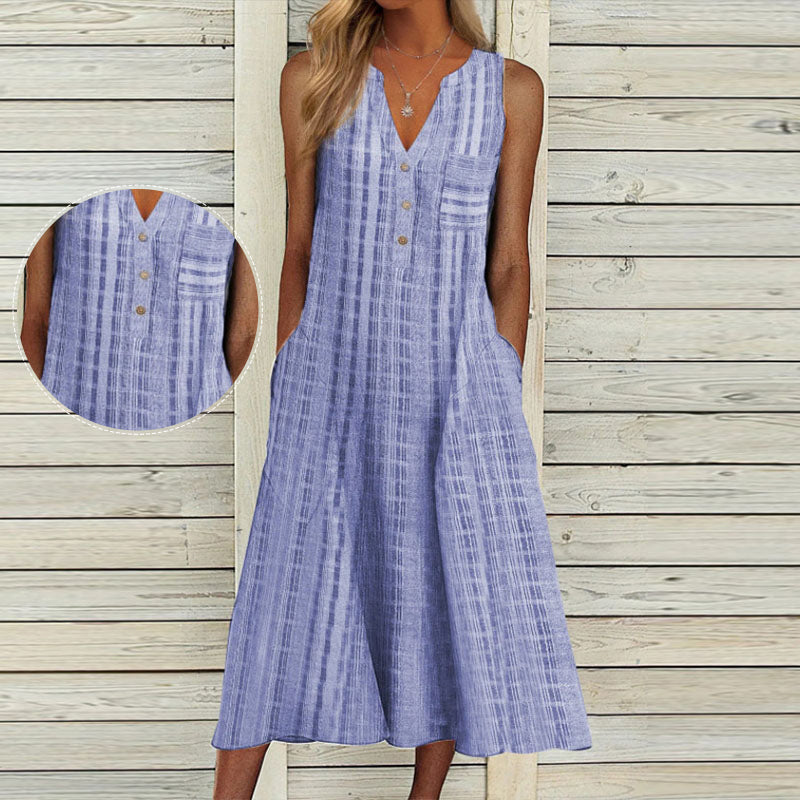 V-kaula-aukkoinen hihaton mekko