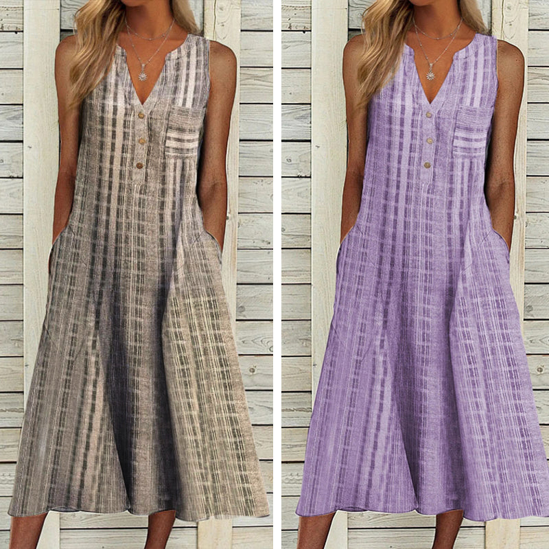 V-kaula-aukkoinen hihaton mekko