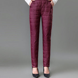 Korkeavyötäröiset kevyet untuvahousut