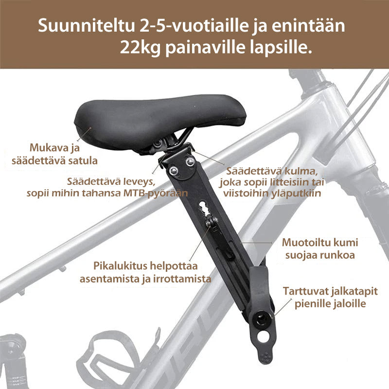 Eteen asennettava lasten polkupyörän istuin kaiteella
