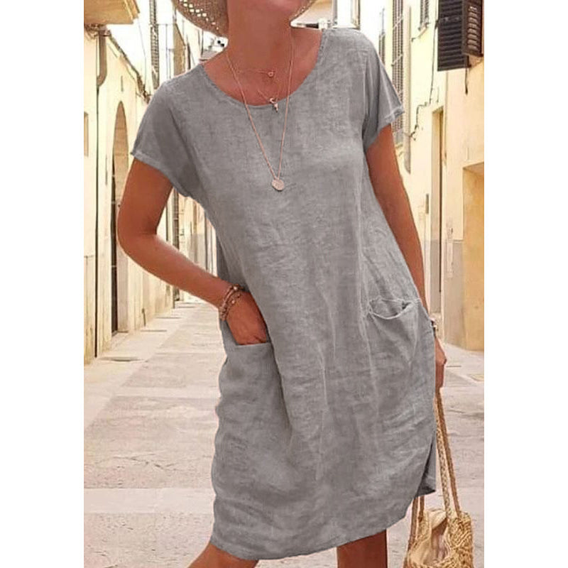 Solid color pockets dress