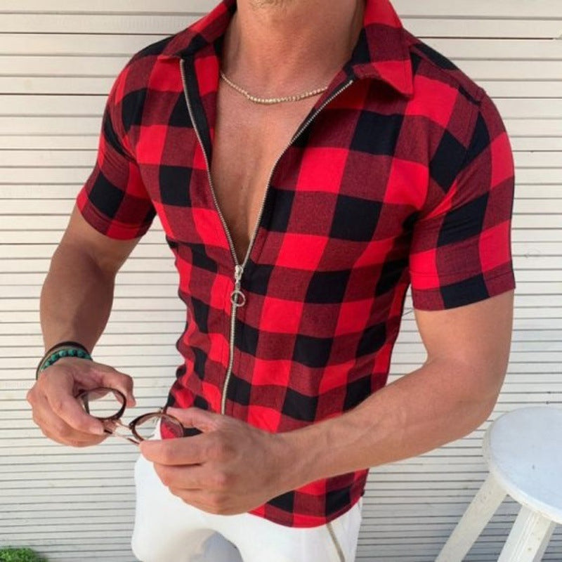 Miesten lyhythihainen slim-fit kauluspaita