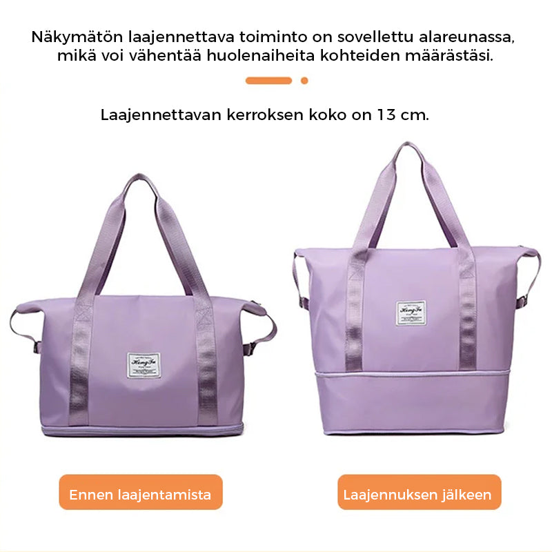 Tilava kaksikerroksinen matkakassi
