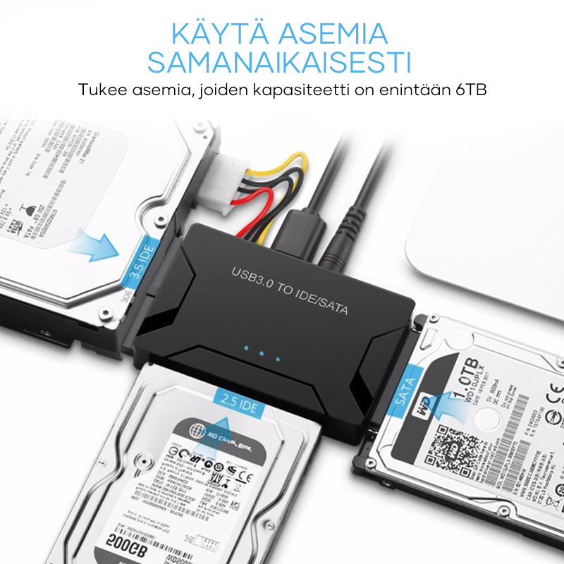 USB <-> IDE/SATA -muuntaja kiintolevyille