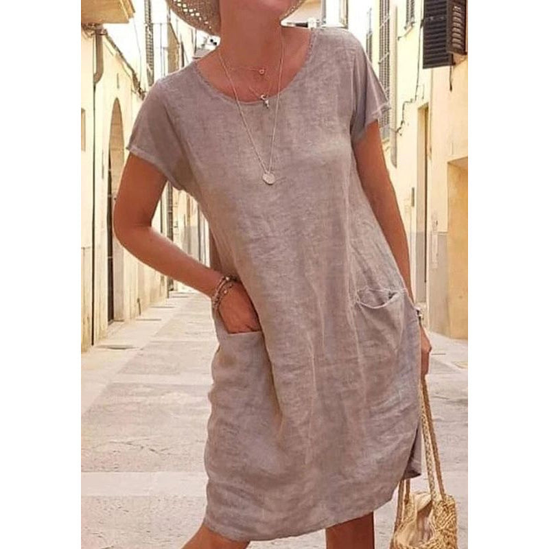 Solid color pockets dress