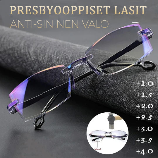 Kaksitehoiset progressiiviset lukulasit sinivalosuodatuksella
