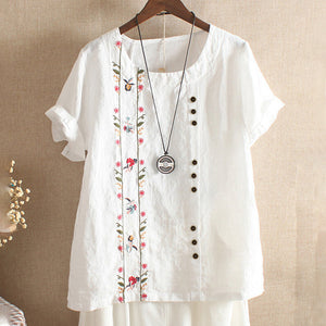 Puuvilla pellava kirjailtu paita